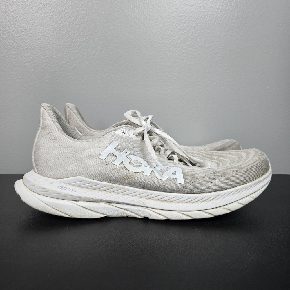 Hoka Shoes Mens 12.5 D White Mach 4 Performance Running Athletic Sneakers Gym